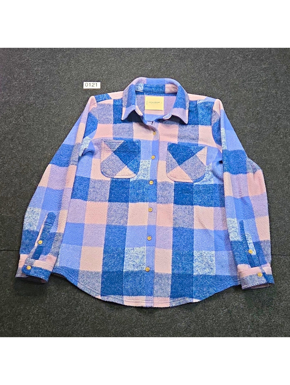 Lucky Brand Women's Plaid Collared Button-Up Shirt Pockets Blue Pink Size S